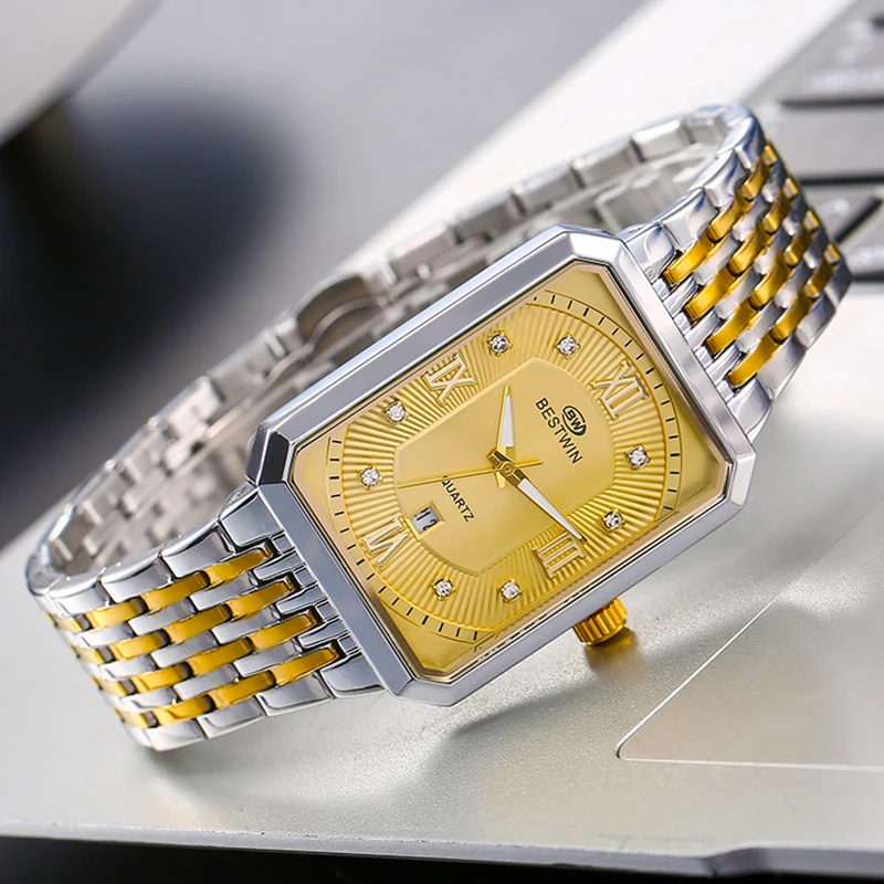 Square Men Gold Wrist Watches Date 2024 Top Brand luxury Business Stainless Steel Men Watches for Male Clock Relogio Masculino