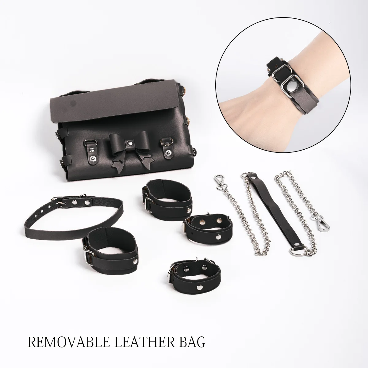 Detachable Sex Toy Bag BDSM Handcuff Ankle Cuff Restraint Chain Collar Leash Multifunctional Sextoy Kits Adult Discreet Sex Bag