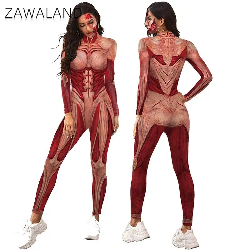 Zawaland Halloween Body Muscle 3D Printing Funny Jumpsuits for Adult Skeleton Costume Performance Outfits Zentai Bodysuits