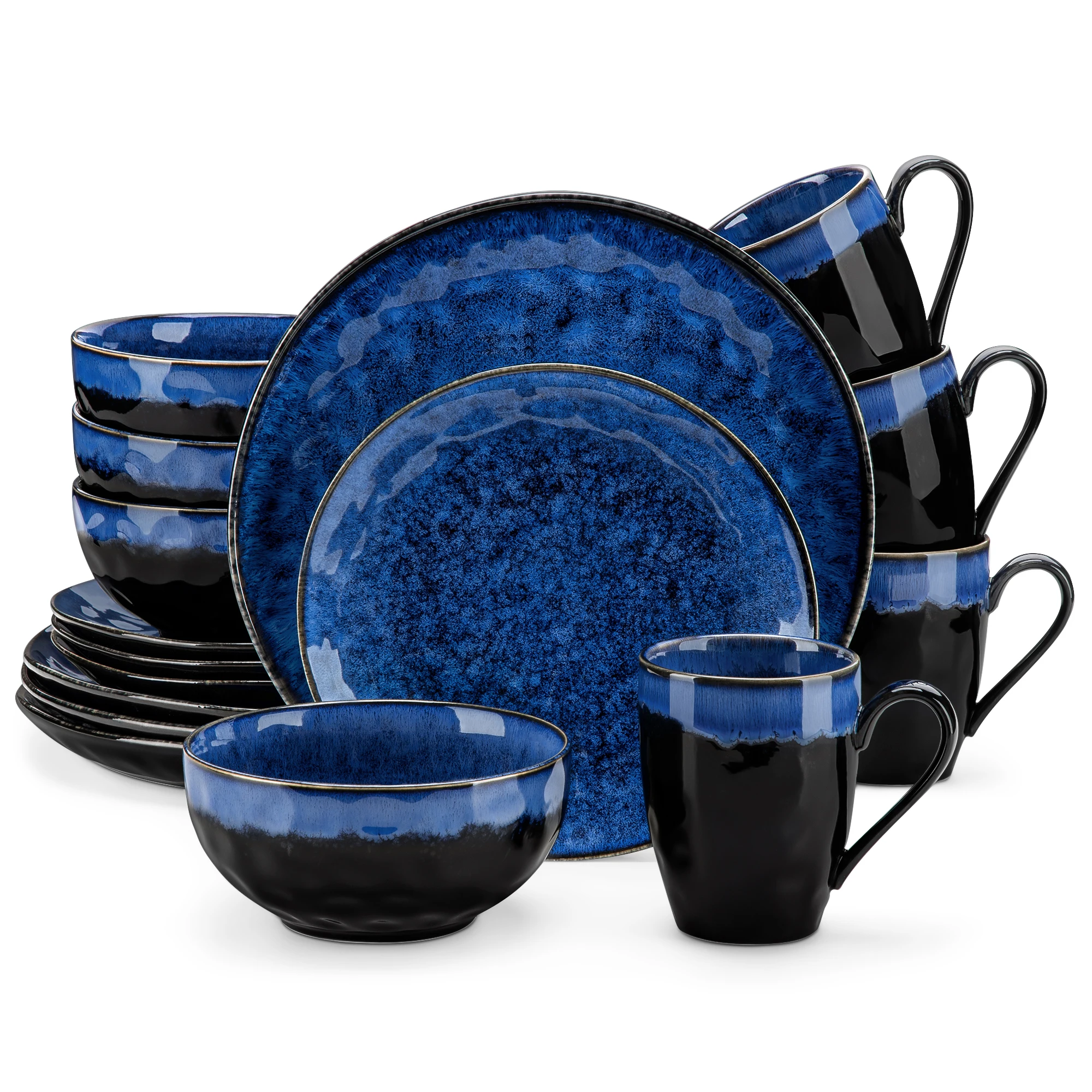 VANCASSO-vajilla azul estrellada de 16/32/48 piezas, vajilla completa de platos de servicio con esmalte de horno, plato de cena, plato de postre, tazón, taza