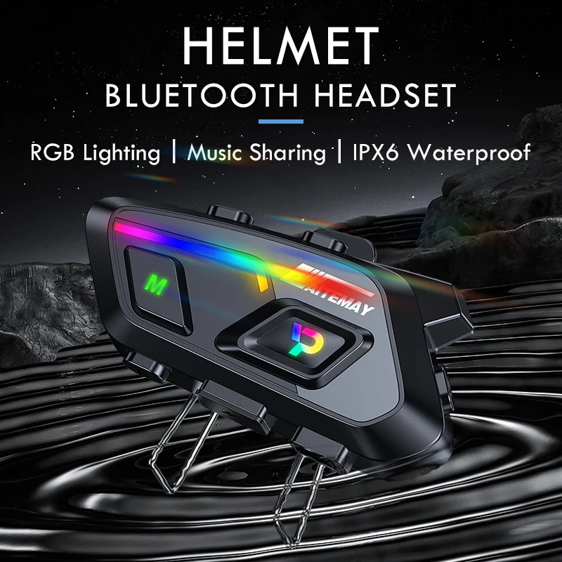 Kebidumei P20 ชุดหูฟังติดหมวกกันน็อครถจักรยานยนต์ Bluetooth แฮนด์ฟรีกันน้ําไร้สายหูฟังโทรศัพท์ 1000mAh พร้อม RGB Light