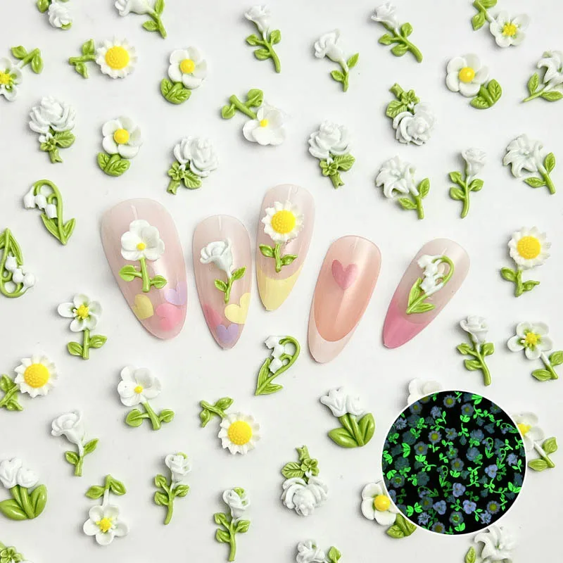 50 Stück süße weiße Blumen aus Kunstharz, Nagelanhänger, niedliche Sonnenblumen, Nagelkunst-Dekorationen für handgefertigte DIY-Nagelzubehör