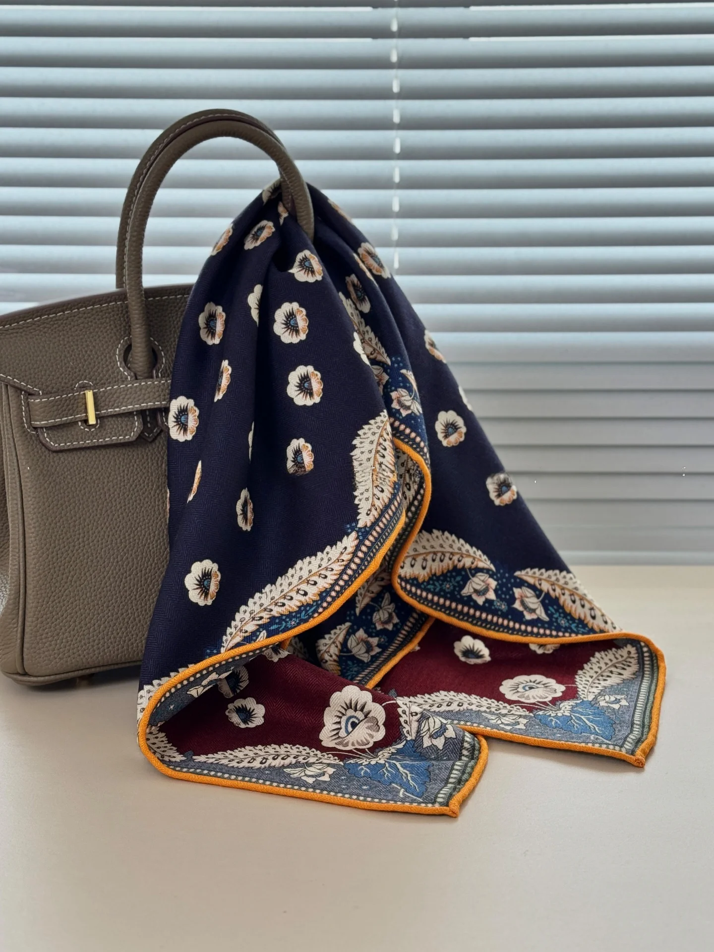 silk-wool-scarf-women's-vintage-high-end-wheel-flower-pattern-asymmetrical-square-scarf-multifunctional-floral-print