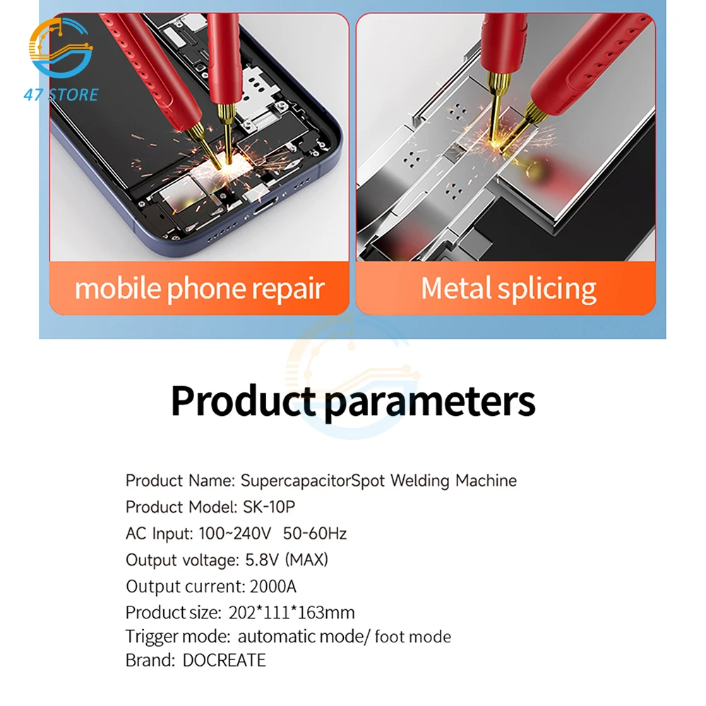 Soldador por puntos de batería 18650, salida 2000A, potencia de 11600W SK-10P con ajuste de 99 niveles para conjunto de batería de tira de níquel
