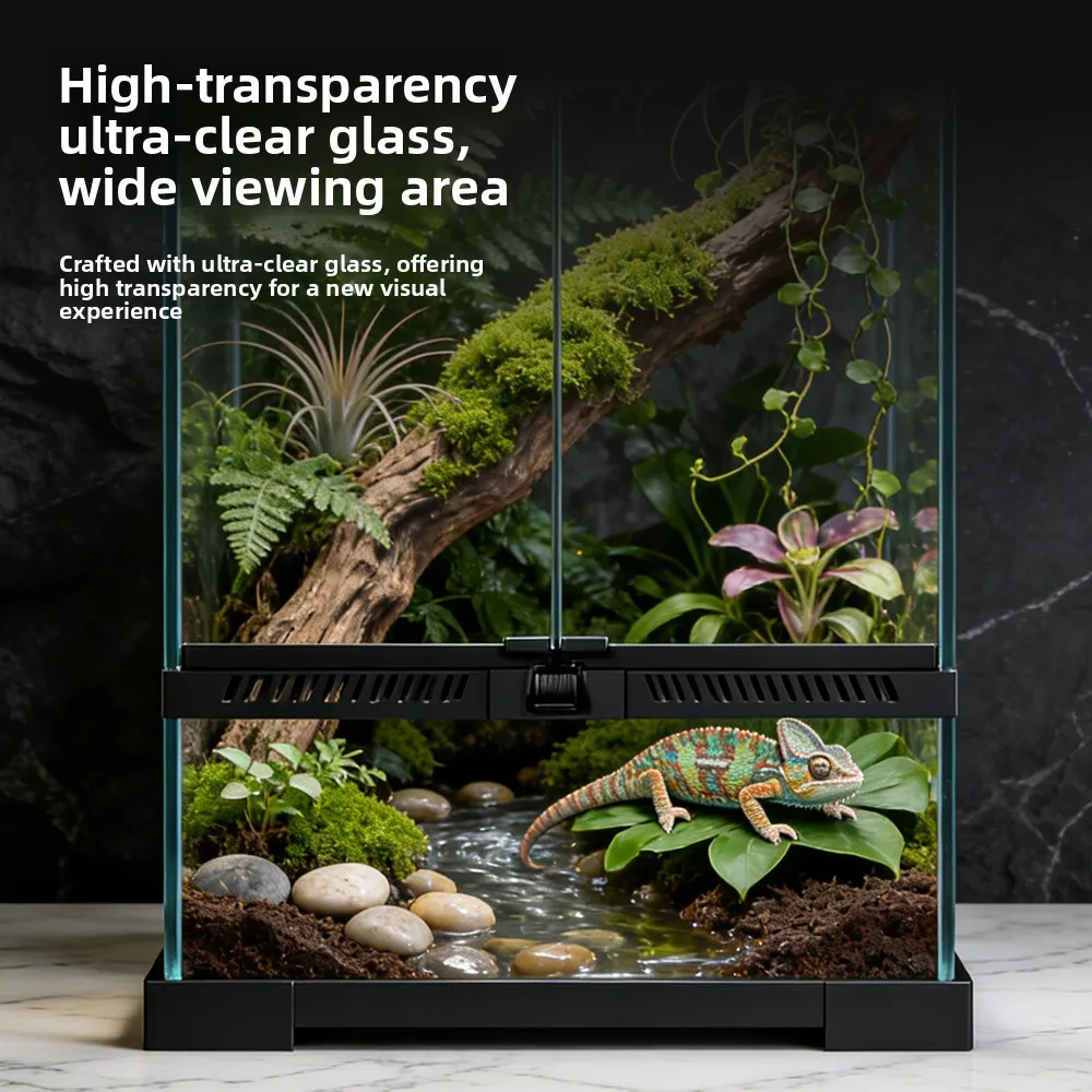 Double Door Glass Aquarium Reptile Pet Cage Rainforest Breeding Box for Lizards Snakes And Other Climbing Animals Eco View