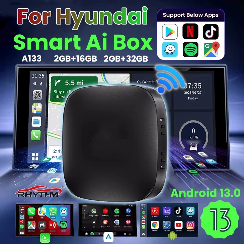 

CarPlay Ai Box Android 13 Wireless Android Auto For Netflix Youtube For Hyundai Genesis Sedan Azera i30 i40 Elantra GT Ioniq Fe