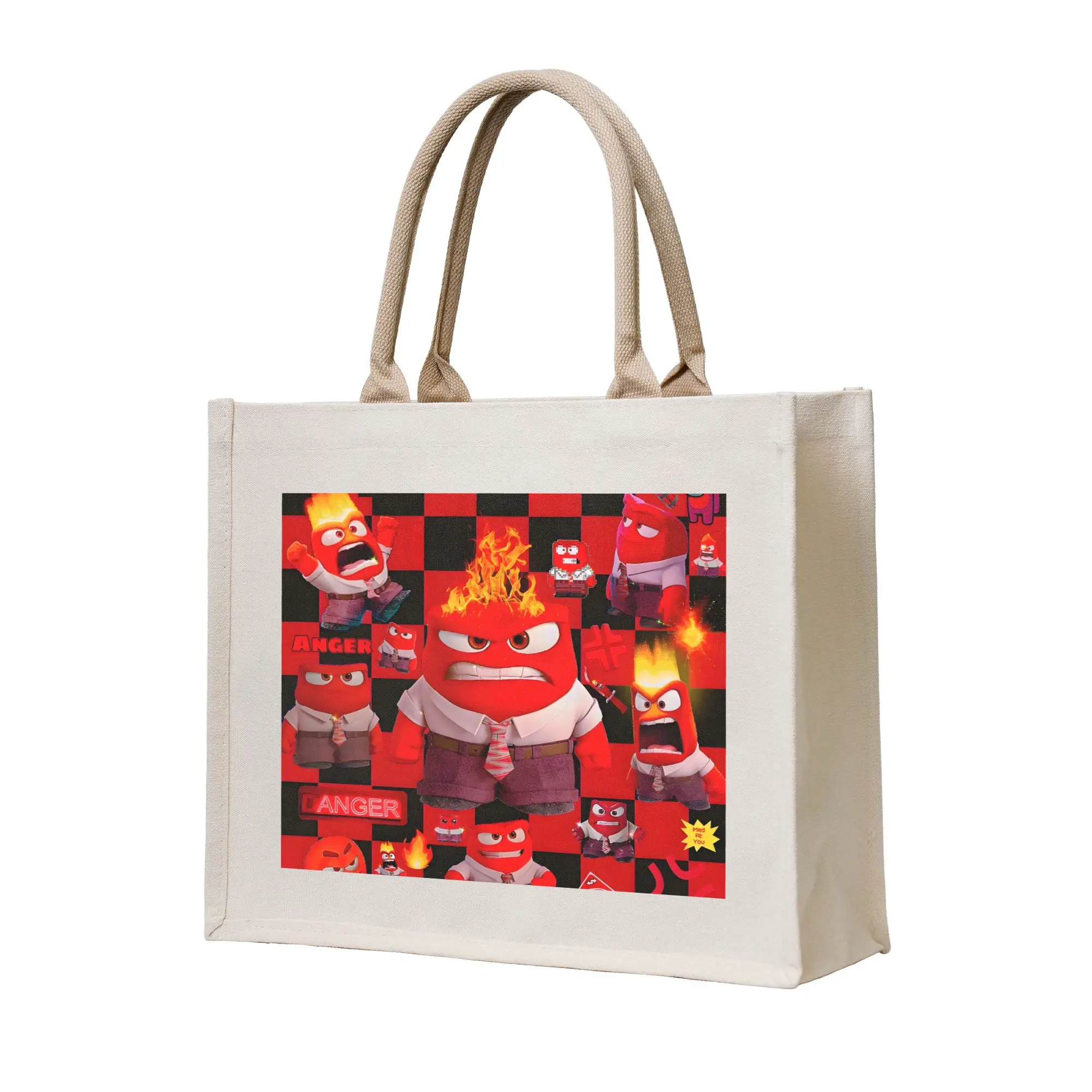 

Портативная женская сумка-шоппер с аниме-принтом I-Inside O-Out, большая вместимость, для продуктов, милая, в стиле мультфильма