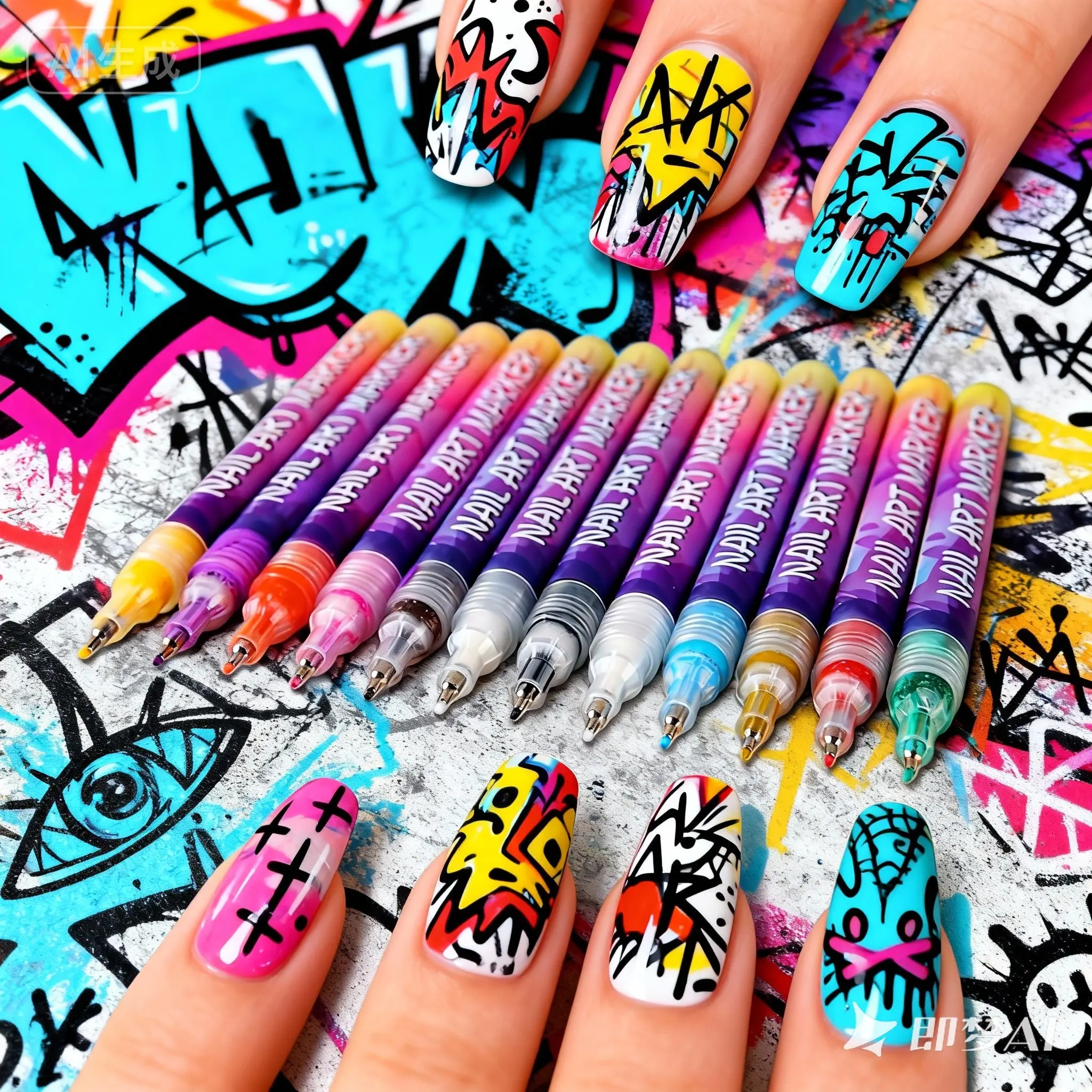 12 Color Nail Art Graffiti Pen Set Nail Marker Drawing 0.5MM Point Liner Drawing Pen Waterproof Quick-Drying for Acrylic Nails