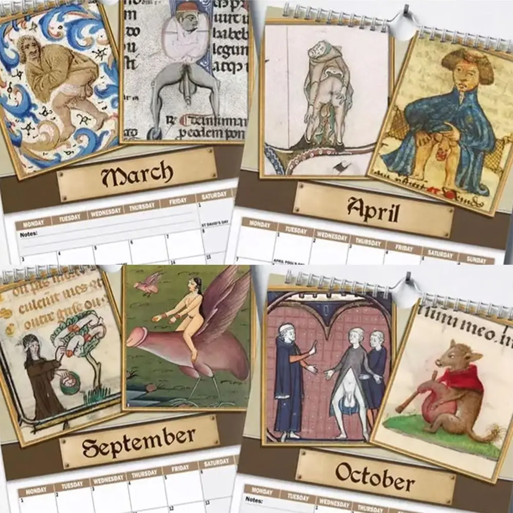 Humorous Medieval Dick Pics 2025 Calendar Hanging Provocative Nature's Dick Illustrations Calendar History Enthusiasts Prankster