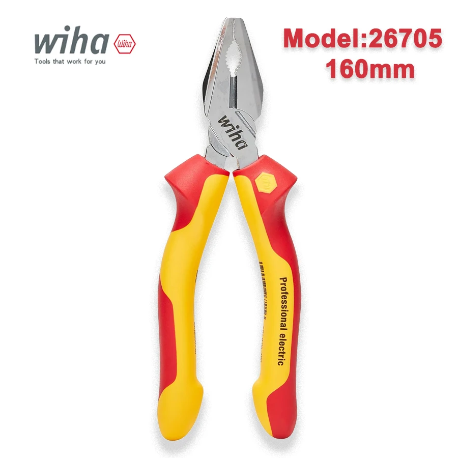 WIHA Insulated Combination Pliers 1000V VDE Professional Electric with DynamicJoint and OptiGrip 26705