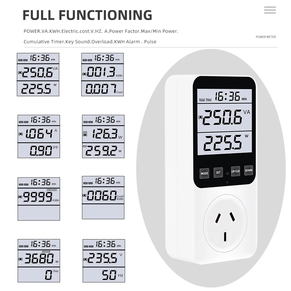 Digital Power Meter Socket AC 220V EU Plug Electronic Wattmeter Analyzer nergy Meter Voltmeter Ammeter Electricity Cost Monitor