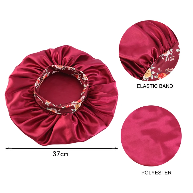 New Women Flower Print Satin Sleep Caps Stretchy Wide Band Casual Night Sleep Cap Head Cover Turban Shower Bath Hats Long Curly