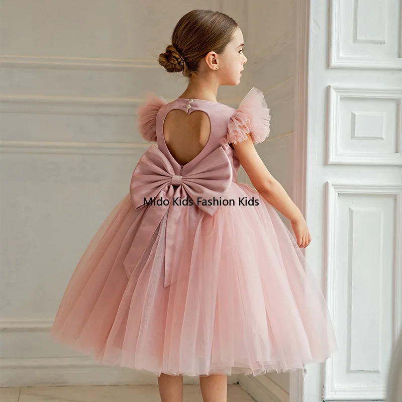 

Girls Princess Dress Puff Sleeve Tulle Party Gown High-End Formal Dress Little Girl Host Piano Performance Fluffy Tutu Dress