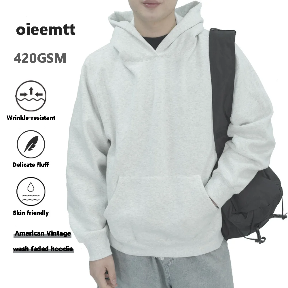 

Men's Heavyweight Casual Hoodie Pullover 420gsm Blank Plain Streetwear Sportwear Sweatshirt Unisex Outerwear Pullover for Fall