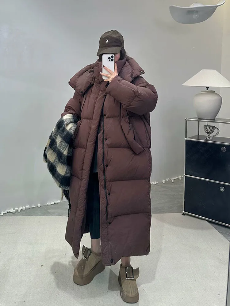 Women\'s Down Coats Korean Loose Hooded Thick Warm Long Duck Down Jacket Winter Puffer Coat For Female Parkas Outwear