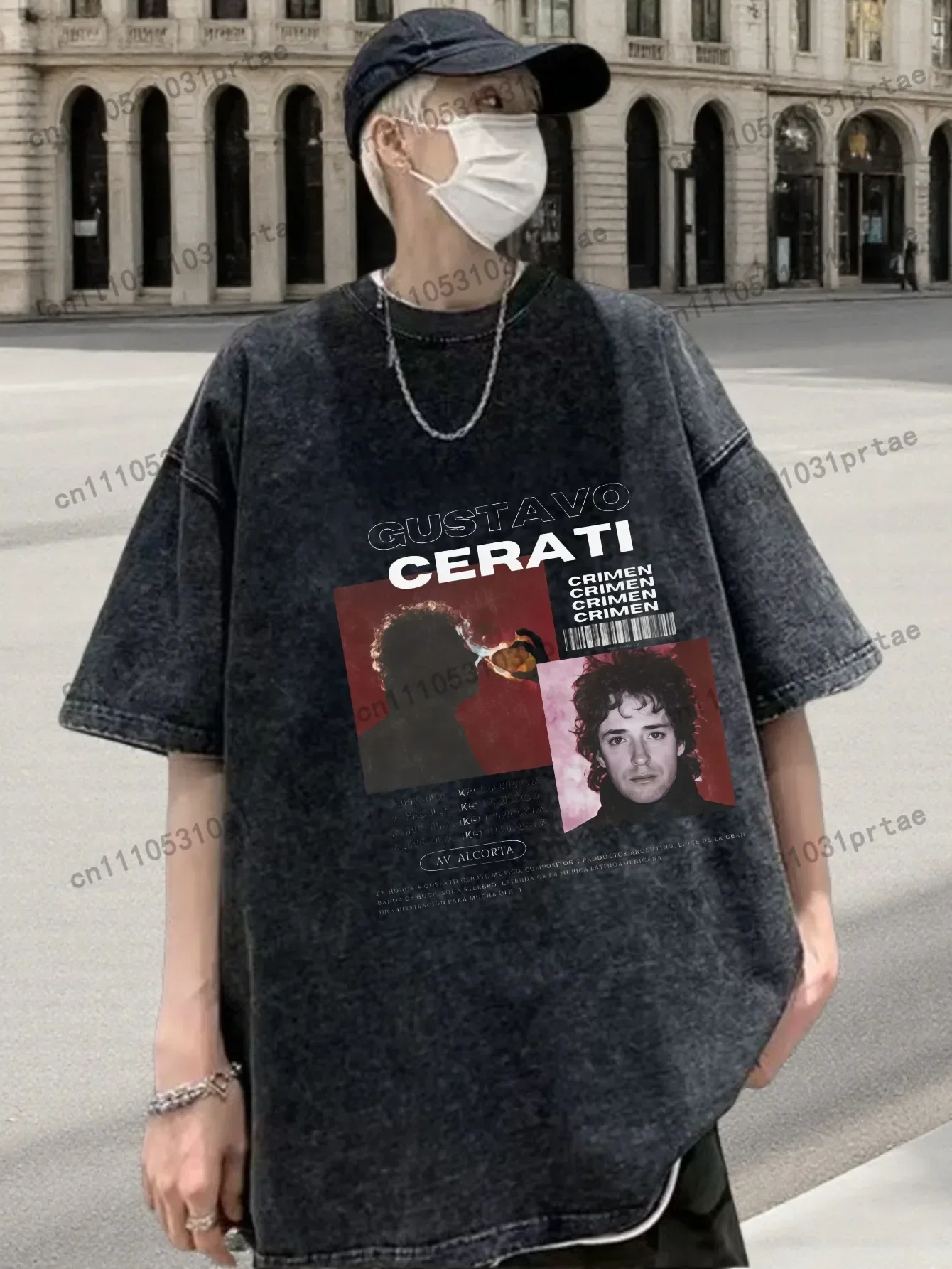 Adaptable Unisex Vintage Washed Oversized Black Tshirt Short Sleeve Tees Graphic Men Women Clothing Gustavo Cerati Crime Black