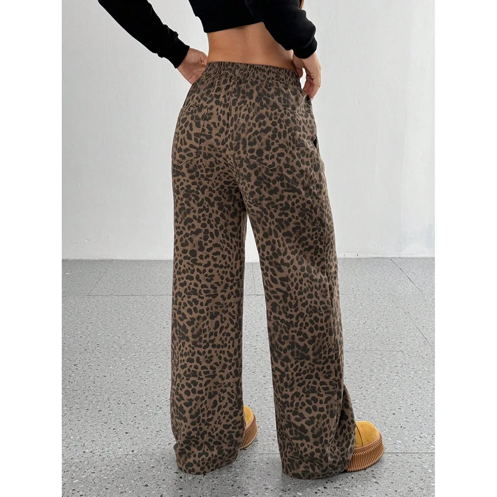 Realtree tendências clássico y2k leopardo impressão calças casuais verão solto perna larga versátil calças compridas oversized joggers calças femininas