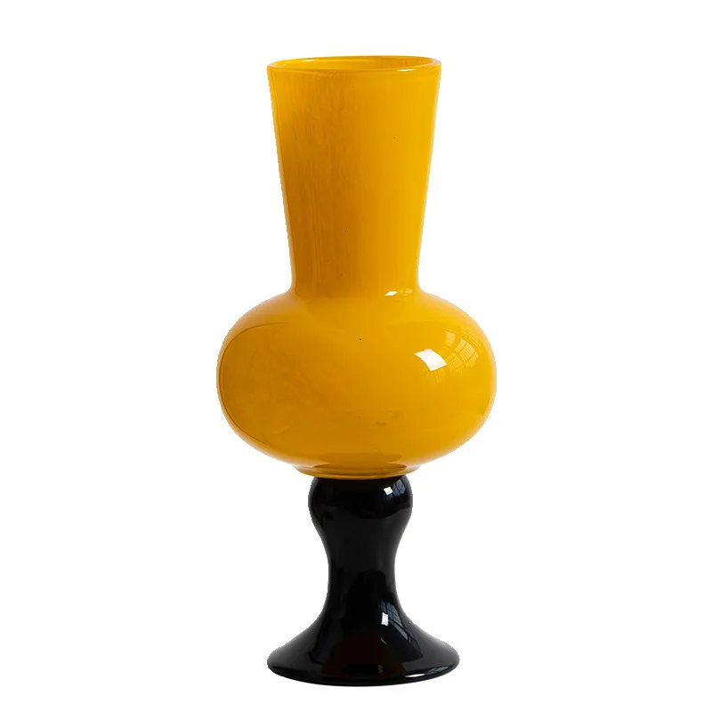 

Medieval French high-footed vase ornament, glazed water flower arrangement, high-end glass flower arrangement in living roo