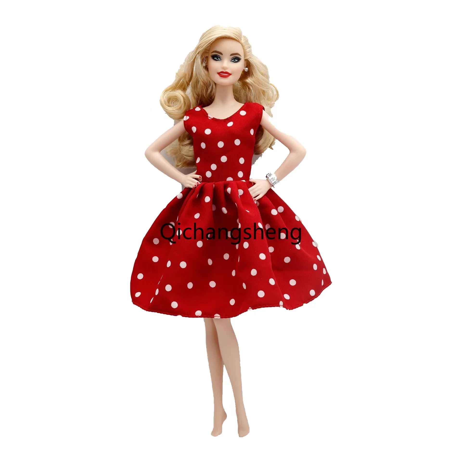 White Black Polka Evening Dress 1/6 Doll Clothes For Barbie Clothing For Barbie Accessories Red Green Princess Party Gown 11.5