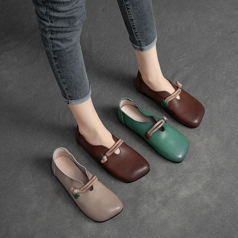 2022 Summer Autumn new women's shoes top layer niupisen art style casual single shoes versatile loafers