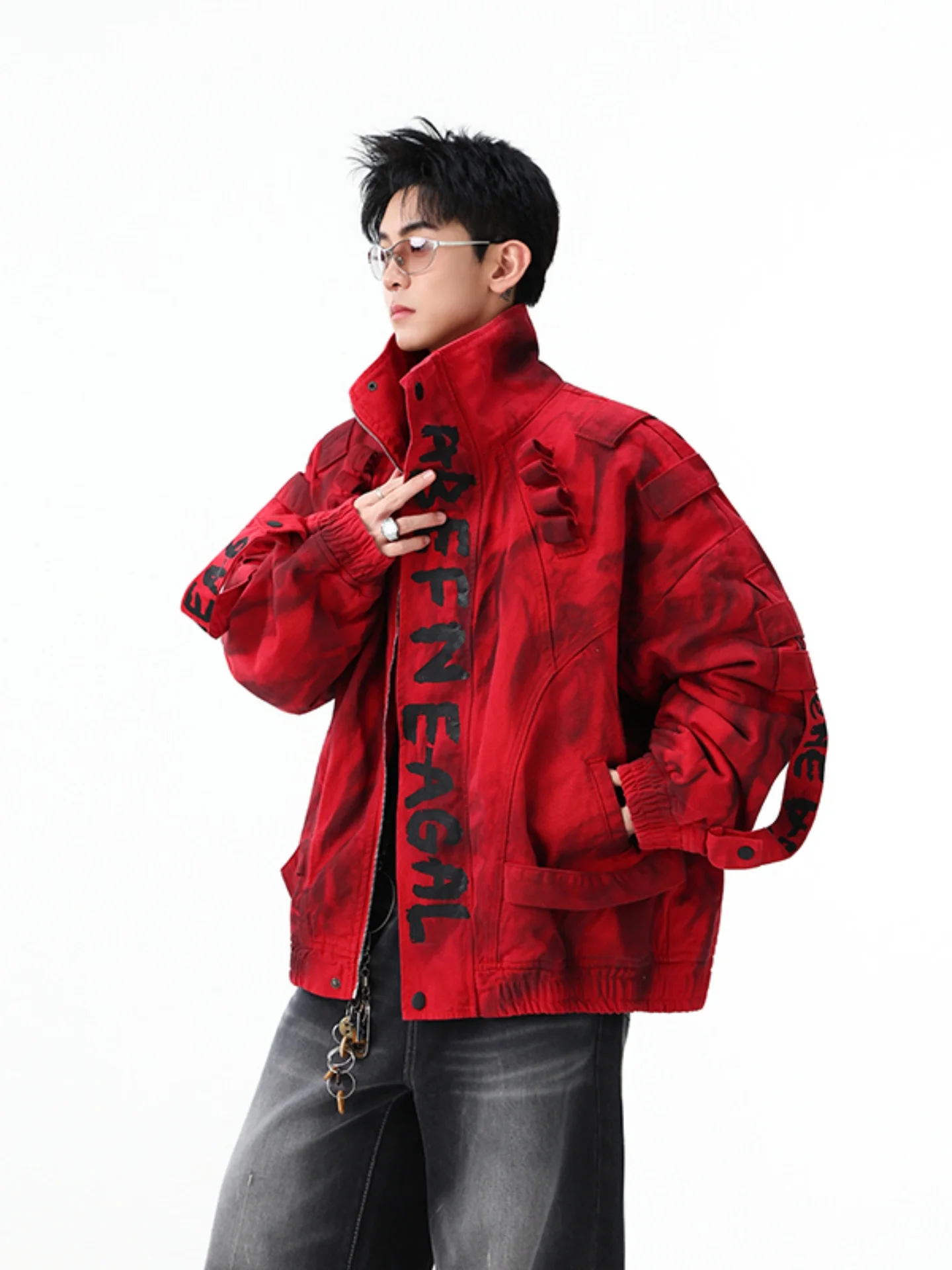 

Красная джинсовая утепленная хлопковая куртка для мужчин, зимняя теплая рабочая одежда с воротником-стойкой, в американском винтажном стиле High Street