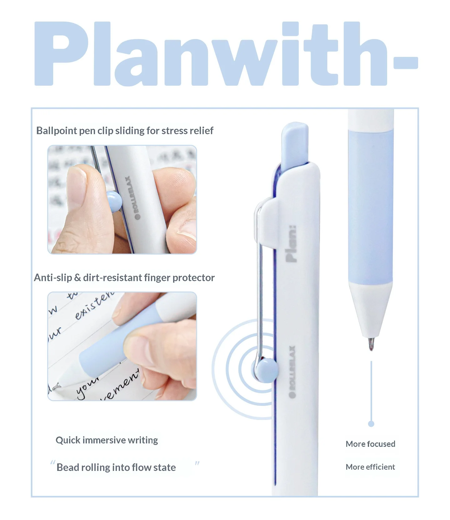 Planwith ROLLRELAX 2-teiliges Rollerball-Stift-Set 0,5 mm Dual-Perlen-CS-Spitze Schnelltrocknender Glatter Schreibstift zur Stresslinderung für den professionellen Einsatz – Detail 4