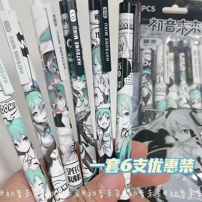 Bolígrafo de Gel de plástico no borrable de secado rápido para estudiantes, bolígrafo de prueba de escritura, estampado de personajes de Anime, lindo y dulce, Hatsune Miku, 0,5mm, nuevo