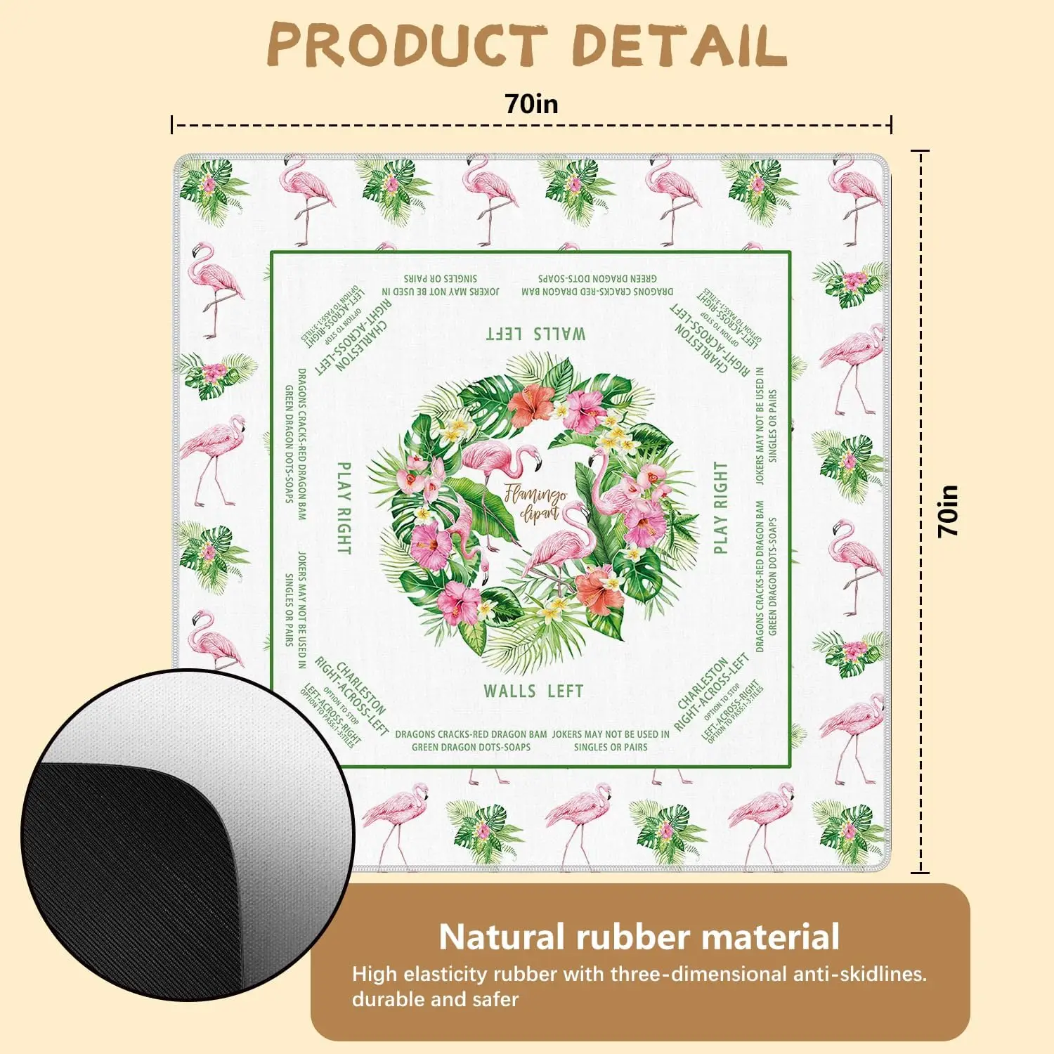 80cm Tropical Flamingo Bird Mahjong Mat Wrinkle‑Resistant Noise‑Reducing Mahjong Table Cover Poker Dominoes with Carry Bag
