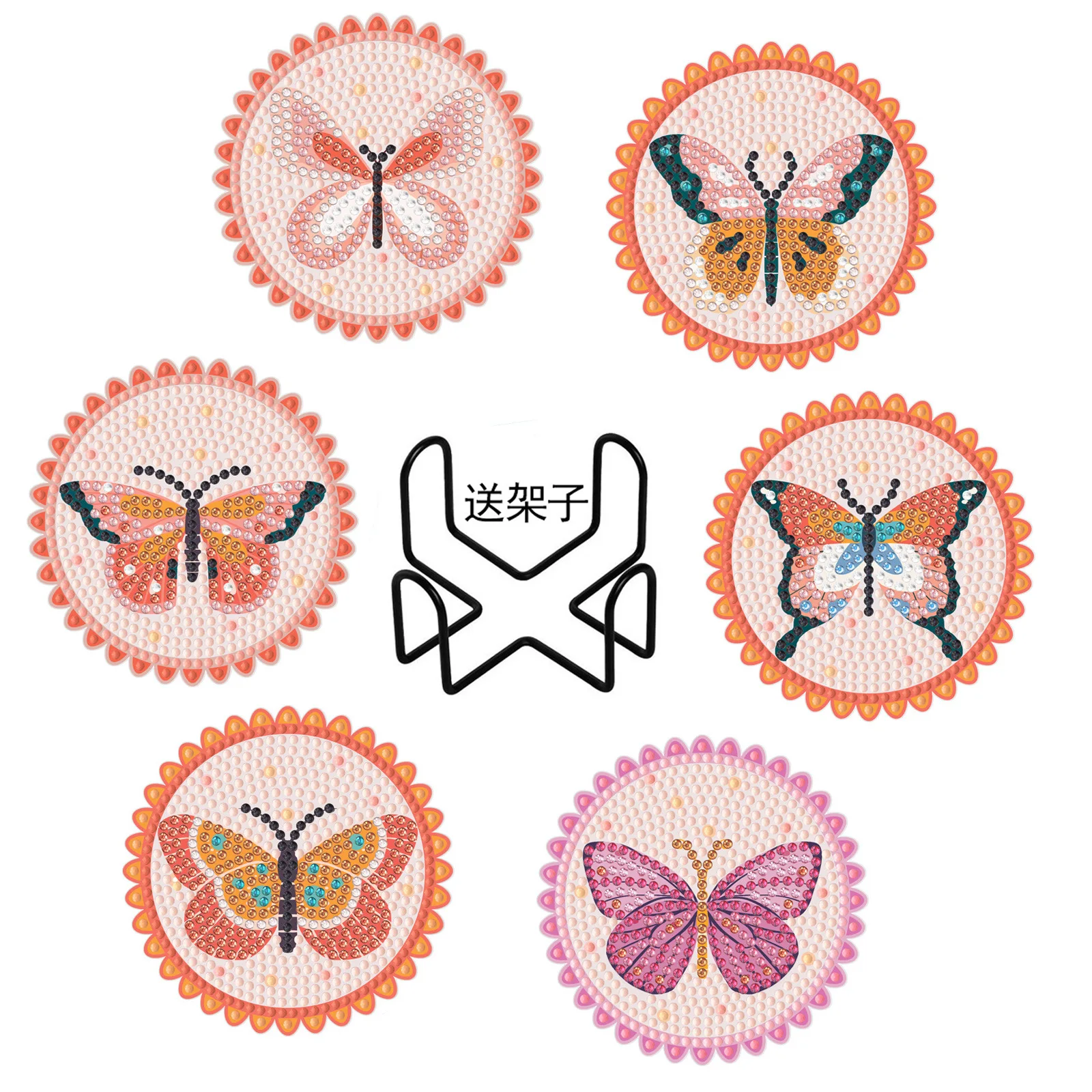 6pcs/set Butterfly Diamond Painting Coaster Kit with Holder DIY 5D Rhinestone Art Coasters Non-slip Cup Mat for Kids Adults Craf view 2