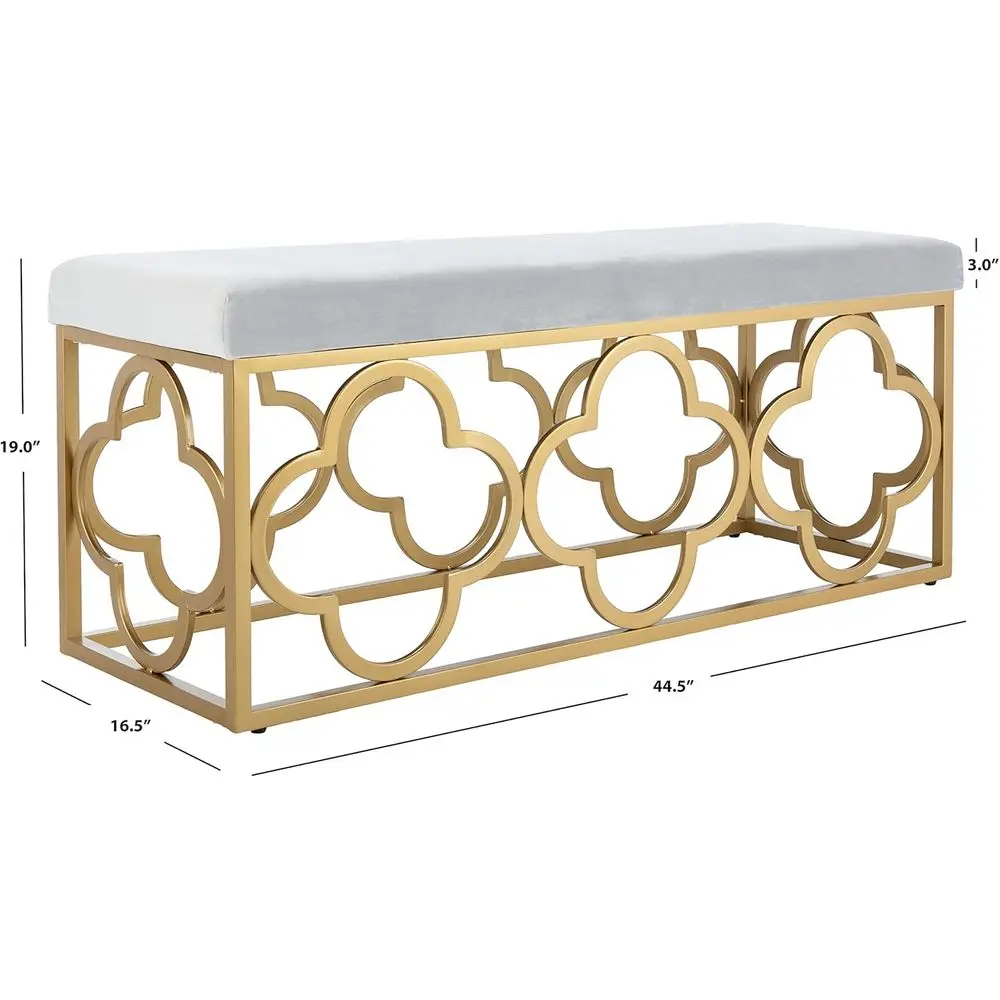 Glamorous Grey Velvet & Gold 45 Rectangle Bench by Safavieh Home Fleur image 2
