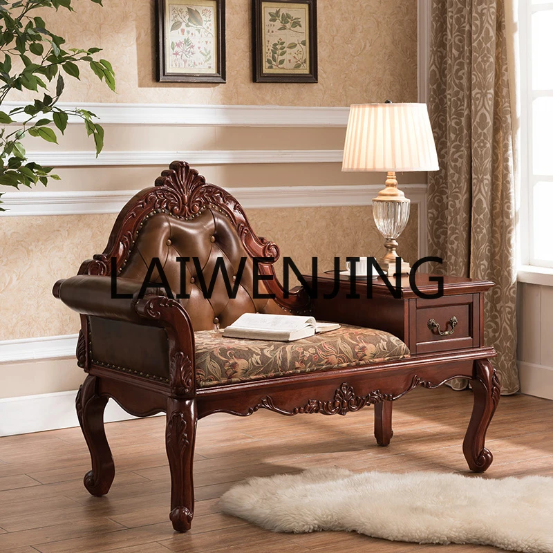 American Retro Solid Wood Telephone Leisure Chair Bedroom Balcony Concubine Lazy Decorative Recliner Single