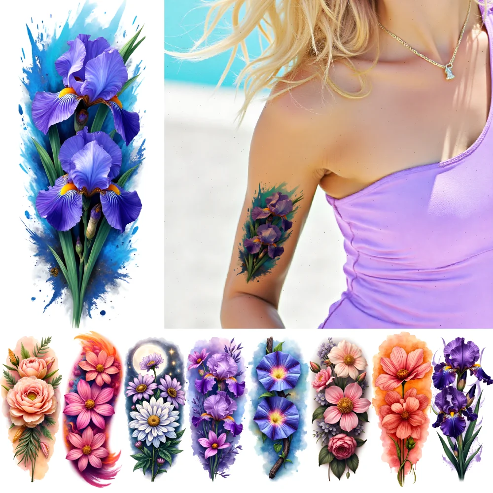 

3 шт., временные татуировки, цветочные татуировки, красочные реалистичные цветочные татуировки, реалистичные временные татуировки для взрослых, руки, плечи