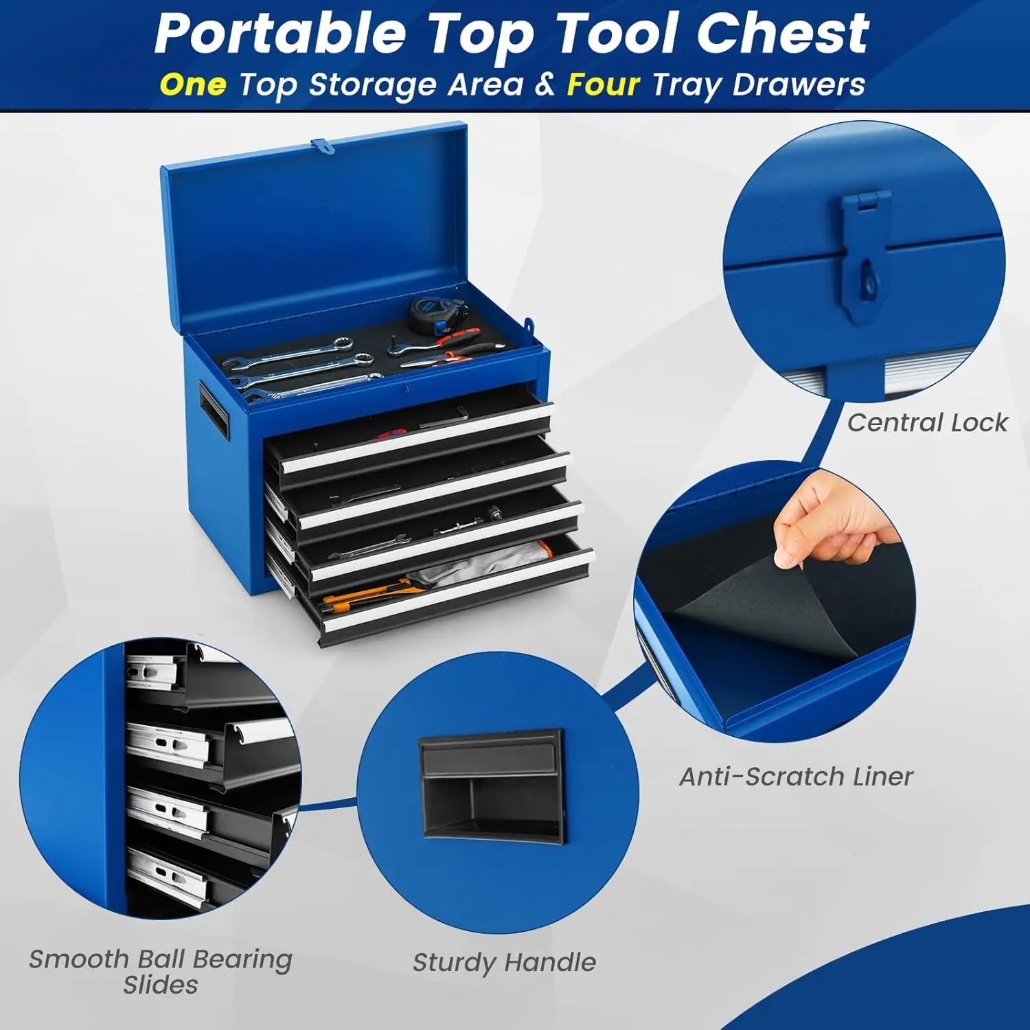 ERGOMASTER Tool Chest Heavy Duty Rolling Tool Cabinet 5-Drawer for Lockable Tool-Box & Removable Cabinet for Garage and Workshop