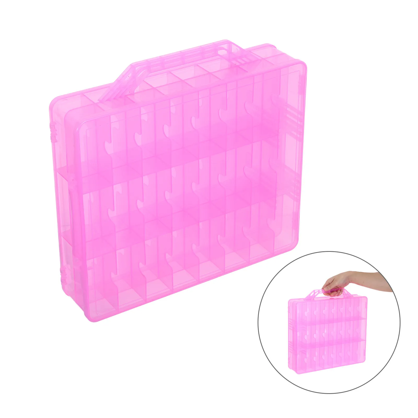 

48-Grid Double-Layer Transparent Storage Box for Sewing Supplies Craft Organizer with Portable Handle 13.95x13.17x3.14 Inch