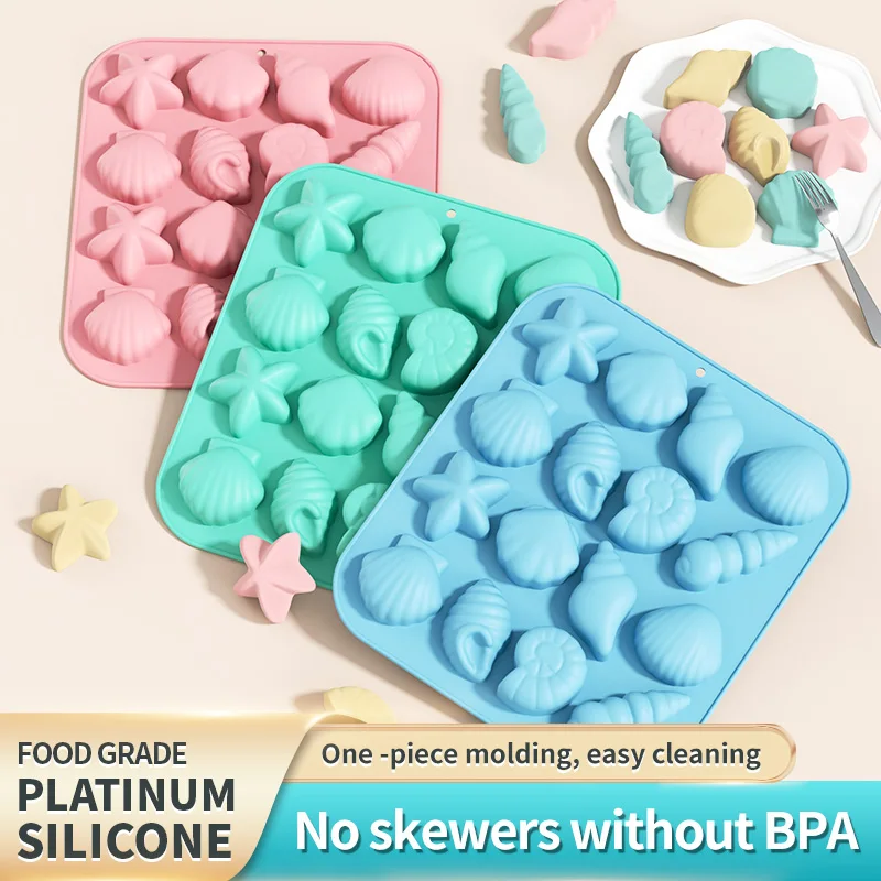 Marine Theme Fondant Silicone Mold,Seashell,conch,starfish, DIY Handmade Baking Tools for Mermaid Theme Cake Decoration