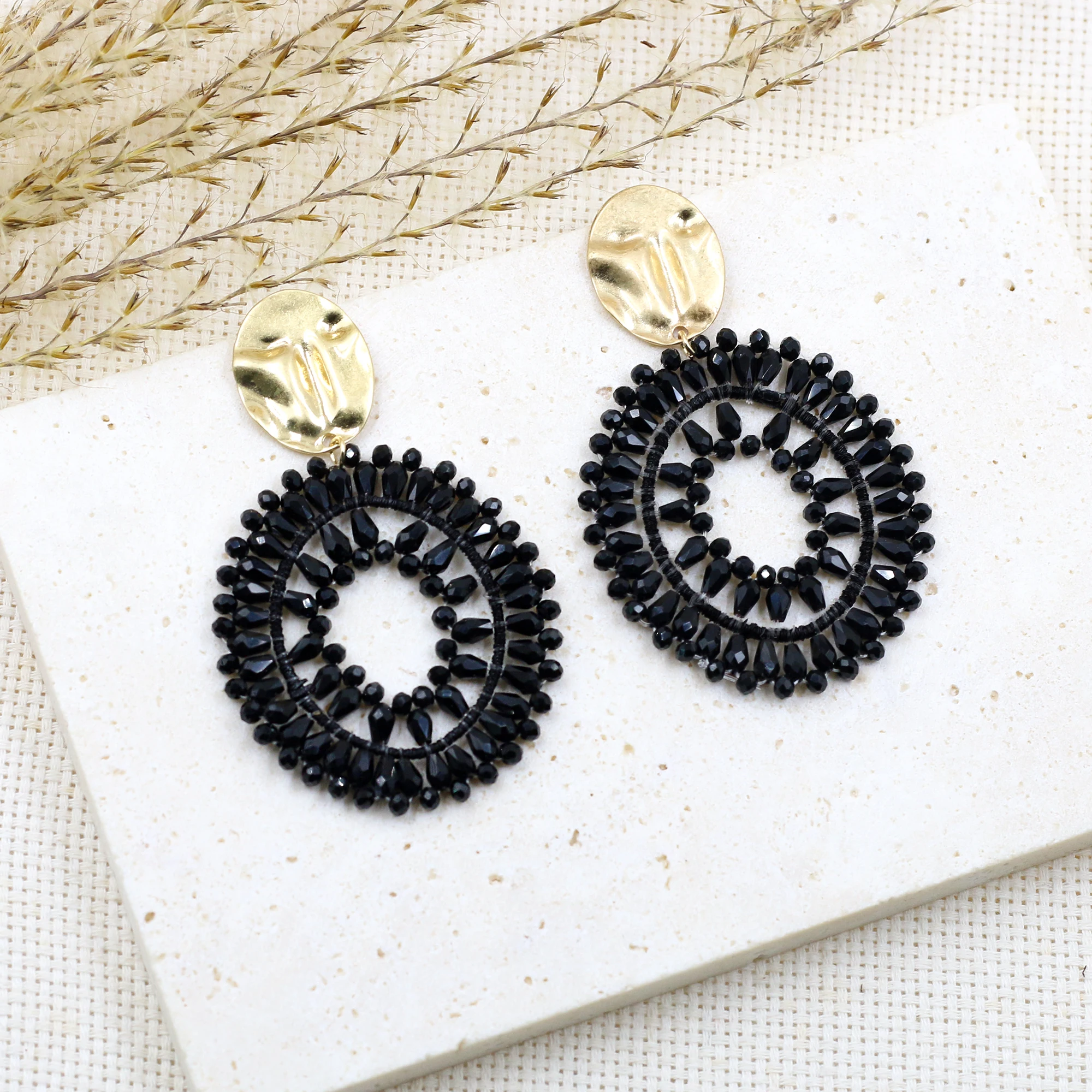 INKDEW Oval Drop Earrings for Women Big Long Earrings Handmade Crystal Faceted Beads Earrings Jewelry Gift boho EA111