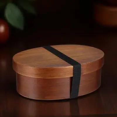

Wooden Japanese Bento Box Single Layer 501-800ml Lunch Container Compact Design Safe Food Grade Box Bento Container