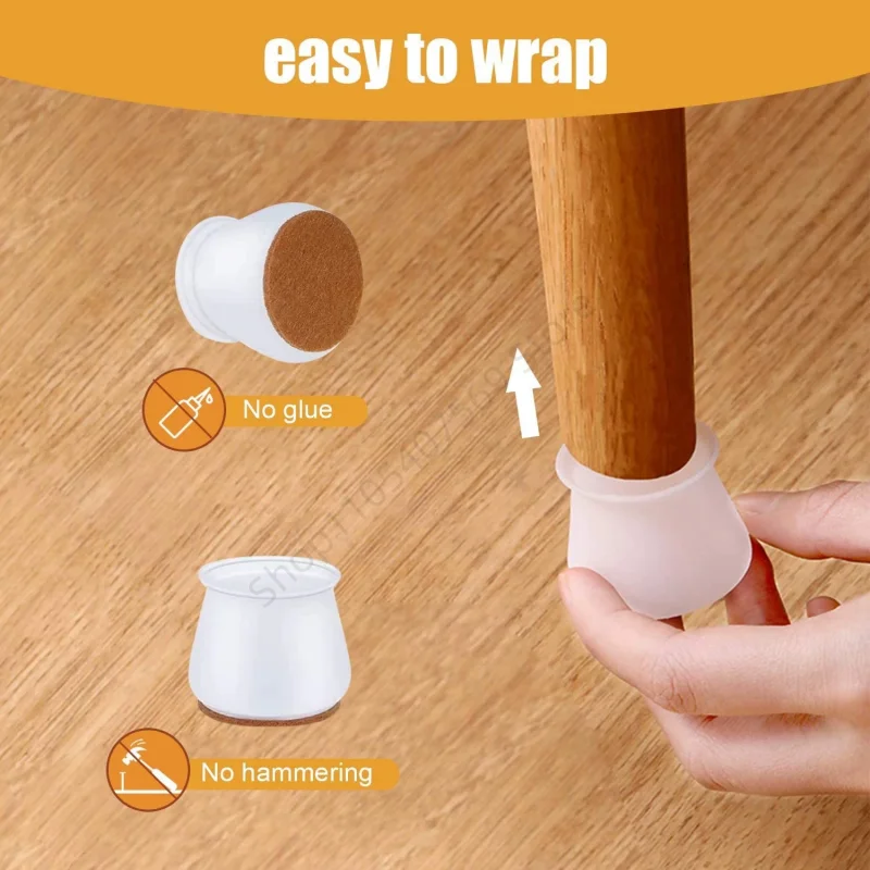 16Pcs Rubber Chair Leg Protectors Pads with Felt Scratch-Free Furniture Caps Noise-Reducing Wood Floor From Scratches Pad