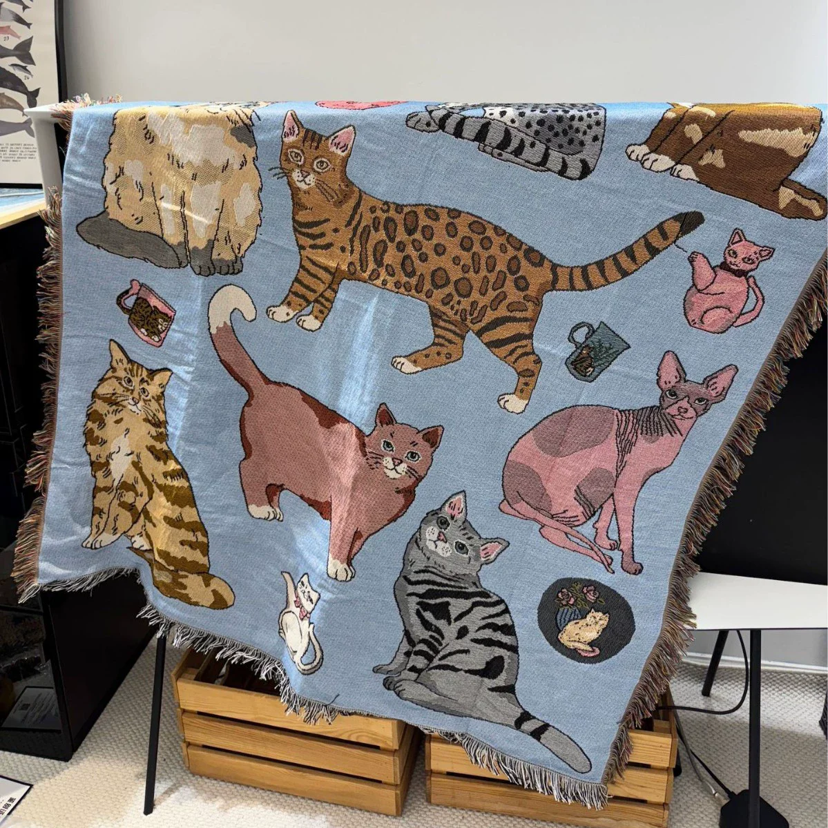 England Blue Blankets for Sofa Jacquard Cat Blanket Knitted Throw Sofa Blanket Bedspread Sofa Cover Tapestry Dropshipping