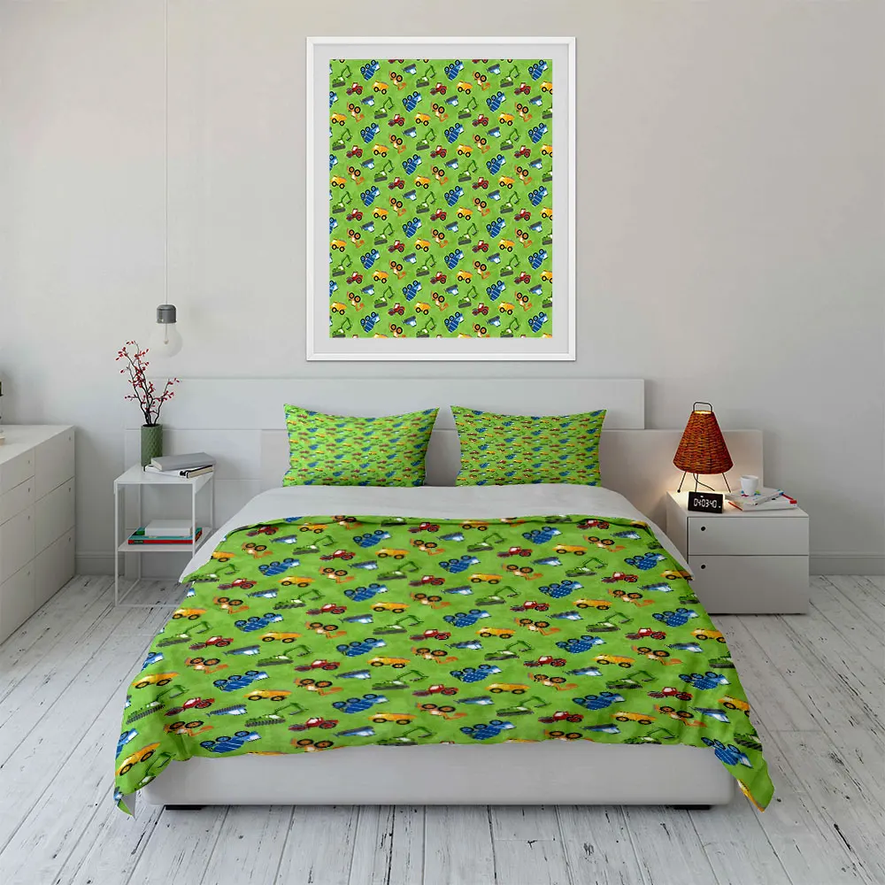 

Construction Vehicles Pattern Set Multiple sizes kid's and adults' bedroom Exquisite 3PC bedding set, gift