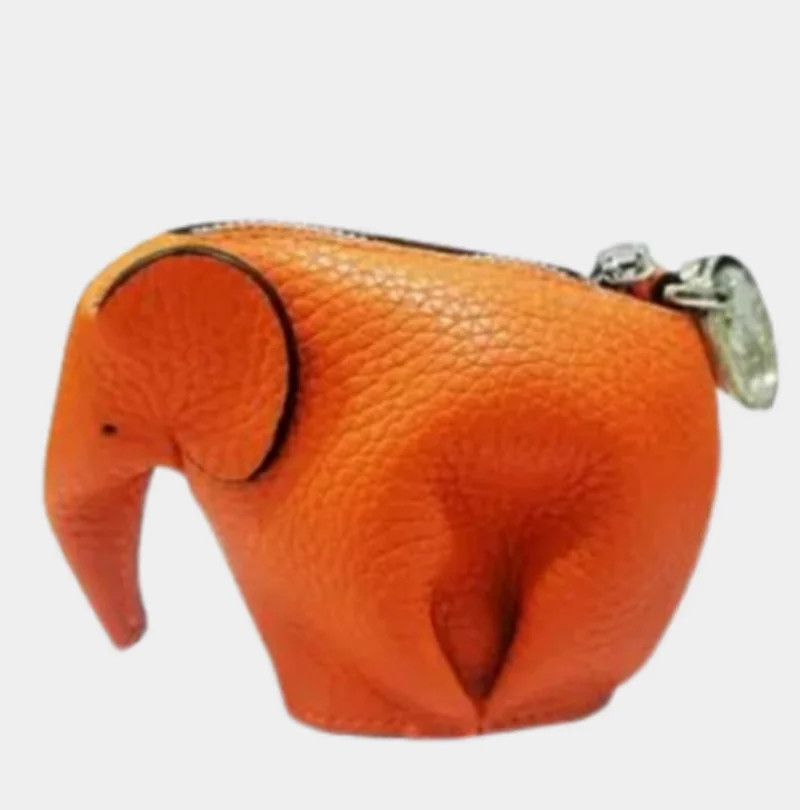 Personalized Orange Christmas Elephant Charm Coin Purse Customized Animal Cute Girl's Mini Women Shaped Bag Wallet Genuine Leat