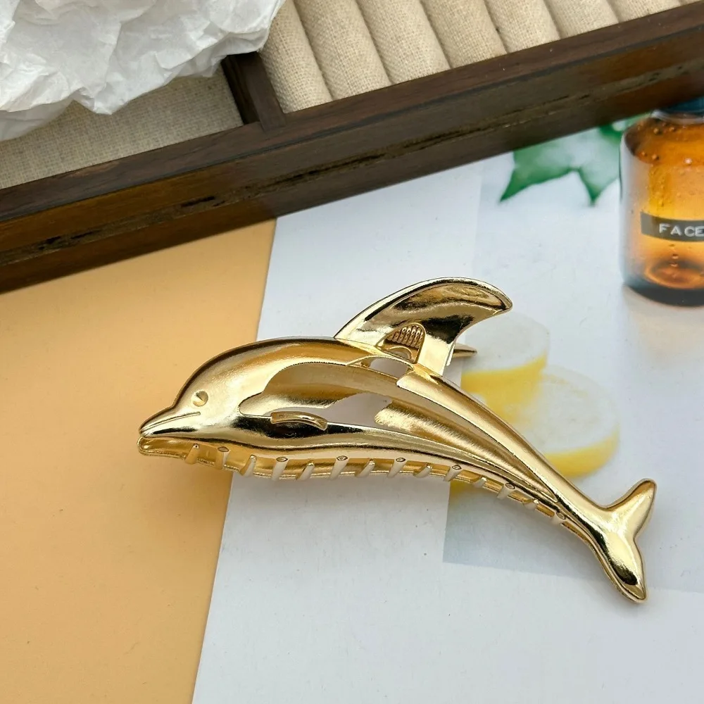 1 Stück Minimalistische Metallische Delfin-Hai-Haarklammer Modische Ozean-Tier-Haaraccessoires für Dickes Haar Sommer-Strand-Stil – Detail 8