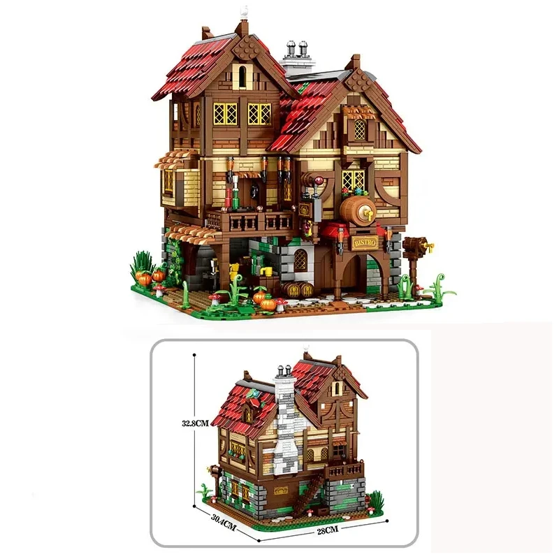 3114PCS Medieval Tavern Building Blocks European Street View Architecture MOC Model Brick Desktop Display Ornaments Toy For Kids