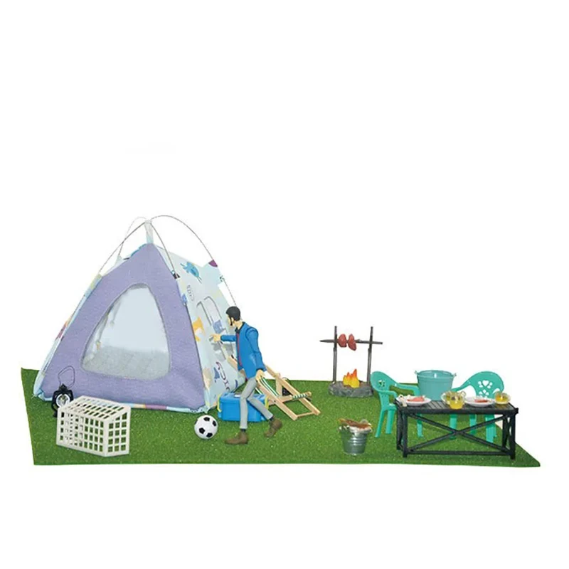 1:12 Scale Soldier Camping Campfire Tent Table for 6 inch Doll Scene Accessory Set Display Toy Gift Ornament