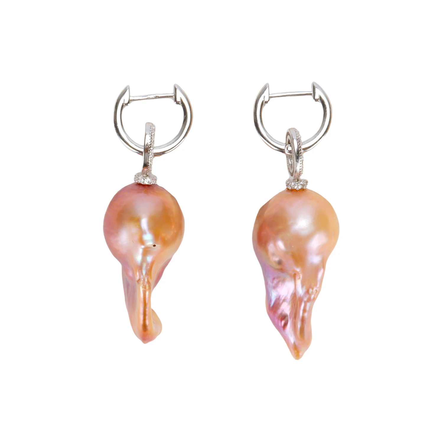 Good Quality Natural freshwater pink purple Big Baroque pearl earrings S925 silver fashionable ear buckle suitable for women