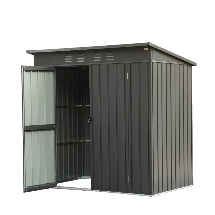 Backyard Storage Shed with Sloping Roof Galvanized Steel Frame Outdoor Garden Shed Metal Utility Tool Storage Room with Latches