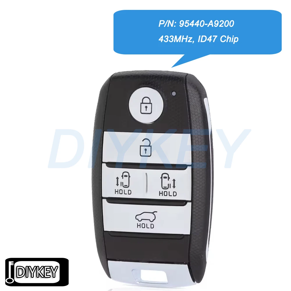 

5 кнопок, умный дистанционный автомобильный брелок, 433 МГц, замена чипа ID47 для KIA Carnival 2016 2017 FCC ID: SVI-YPFGE05 P/N: 95440-A9200