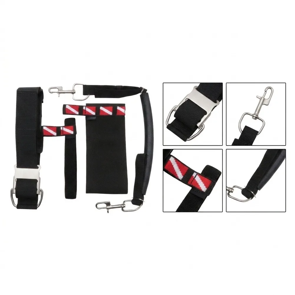 Scuba Sidemount Stage Kit Featuring 316 Stainless Steel Clips and Adjustable Elastic Straps for 11 to 12 Liter Tanks