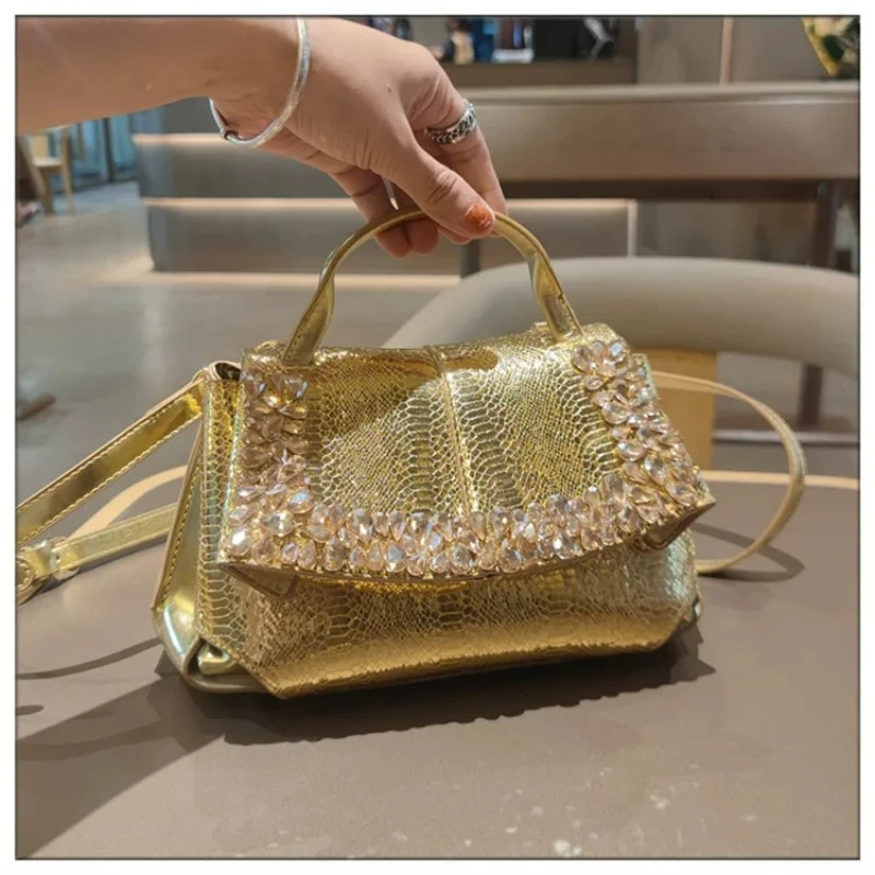 Luxury Brand Genuine Leather Handbag, Women's Fashion Diamond-encrusted Single-shoulder Crossbody Bags for Women
