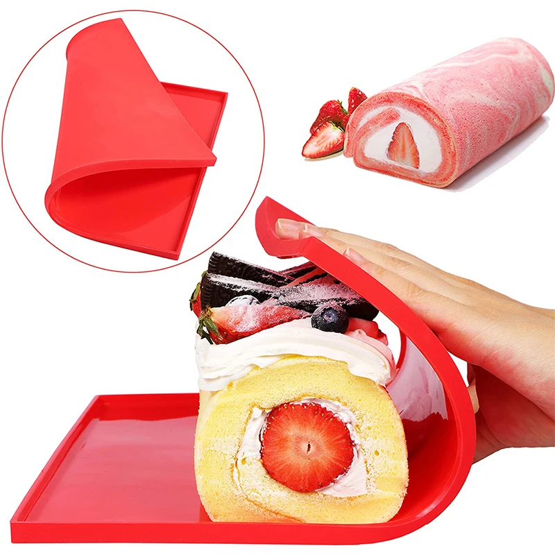 Large Silicone Swiss Roll Cake Mat Flexible Non-Stick Baking Tray Sheet Bakeware Roll Pan Flexible Cake Mold Sheets with Edges